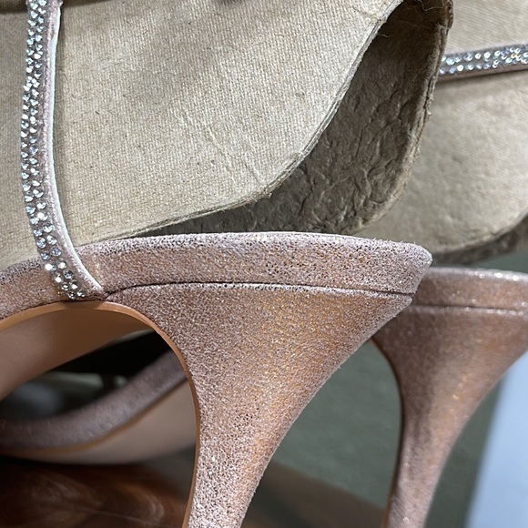 David’s Bridal Lyla Rose Gold Crystal Embellished Crisscross Skinny Strap Heels - Picture 9 of 16